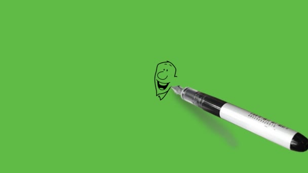 Zeichnen Junger Mann Mit Runder Nase Lachendem Offenen Mund Sitzen — Stockvideo