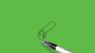 Tornavida, Hummer vs. gibi beş enstrümandan oluşan grubun yakın görüntüsünü soyut yeşil arka planda siyah çizgili insan elinde çiz