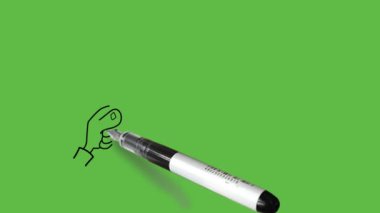 İki yazılı kağıdın dikdörtgen şeklinde insan eliyle yakalanmış ve soyut yeşil arkaplanda siyah çizgili yakın görüntüsünü çiz