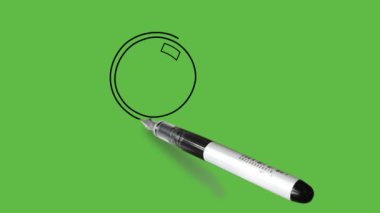 Soyut yeşil arkaplanda siyah çizgili kabzalı yuvarlak merceklerin yakın görünümünü çiz