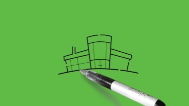 Bilgisayar, dizüstü bilgisayar, tablet ve akıllı telefon gibi dört elektrikli cihazın yakın görüntüsünü soyut yeşil ekran arkaplanındaki siyah hatlarla karşılıklı olarak ilişkilendir