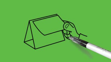 Masa takviminin yakın görünümünü çiz. Soyut yeşil ekran arkaplanı üzerinde siyah çizgili insan eliyle sayfayı çevir