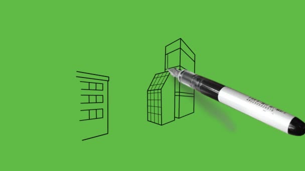 Rysuj Bliska Duży Budynek Poziomymi Pionowymi Liniami Czarnym Obrysem Abstrakcyjnym — Wideo stockowe