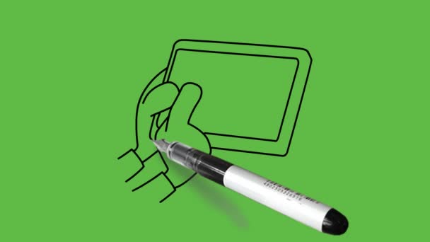 Nakreslete Úzký Pohled Moderní Elektrické Zařízení Pracovní Tablet Obdélníkovém Tvaru — Stock video