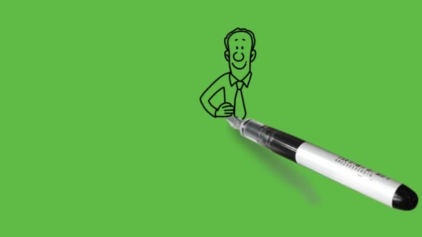 Нарисуйте Молодой Человек Круглым Носом Стоять Прямо Держать Руки Бедре — стоковое видео