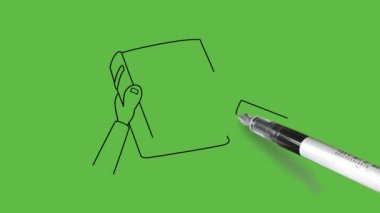 Soyut yeşil arkaplan üzerinde siyah çizgili insan ellerinde ekstra kalın kitap yakalama görüntüsü çiz