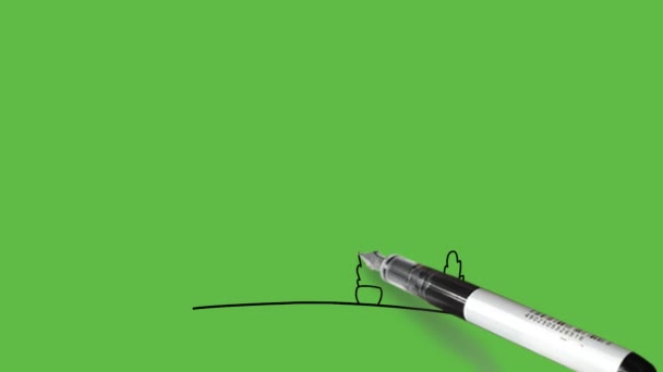Малювати Будівлю Підписною Дошкою Чорному Контурі Абстрактному Зеленому Екрані — стокове відео