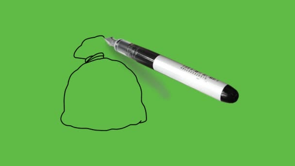 Narysować Dużą Torbę Małą Torbę Połączyć Prawą Strzałką Czarnym Obrysem — Wideo stockowe