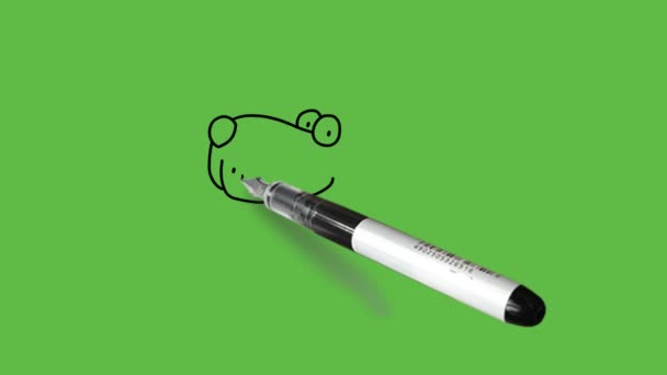 Rysuj Psa Stojącego Postaci Kreskówki Czarnym Zarysem Abstrakcyjnym Zielonym Tle — Wideo stockowe