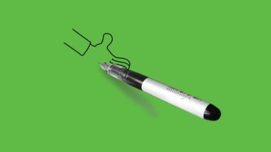 İnsan elini çiz ve soyut yeşil ekran arkaplanı üzerinde siyah çizgili kırmızı etiketli bir kitap seç           