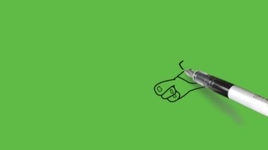 Soyut yeşil ekran arkaplanı üzerinde siyah çizgili kalemle insan eli çizimi çiz 