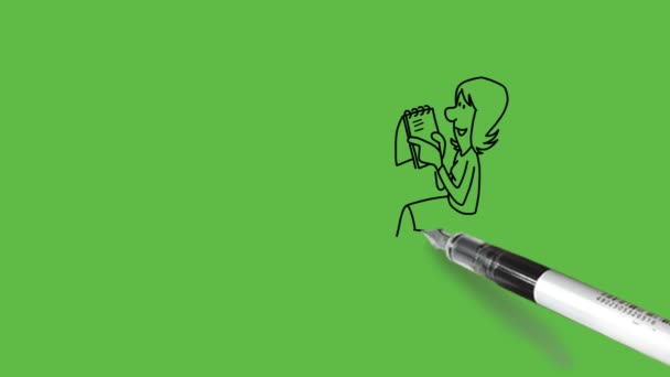 Нарисовать Две Молодые Девушки Сидеть Стуле Друг Перед Другом Обсудить — стоковое видео