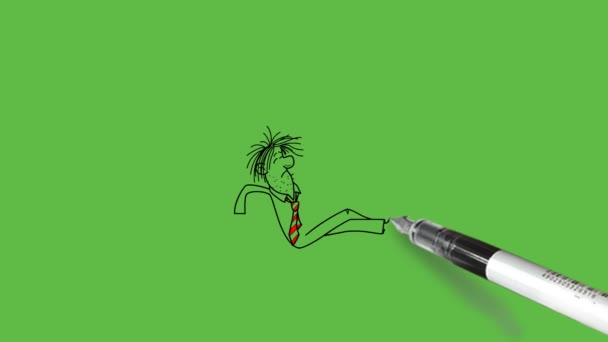 Рисовать Ленивый Человек Сидеть Стуле Положении Отдыха Перед Компьютером Держать — стоковое видео