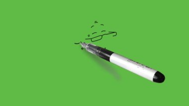 Yaşlı kadını çiz. Yuvarlak burunlu gözlük tak. Sol başparmağını yukarı kaldır.   