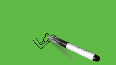 Soyut yeşil ekran arkaplanı üzerine siyah çizgili bilgisayara insan el işi çiz    