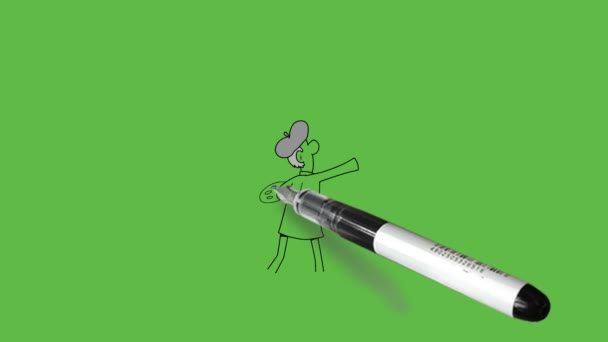 Draw Backside Του Νεαρού Άνδρα Καλλιτέχνη Κάνει Σκίτσο Της Κυρίας — Αρχείο Βίντεο