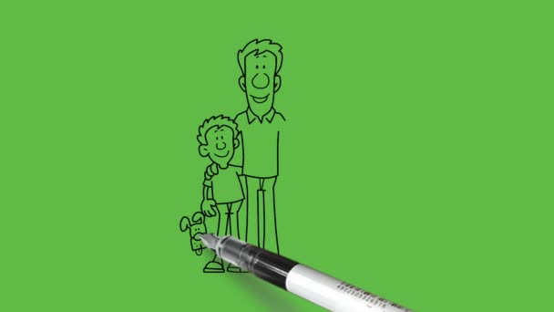 Zeichnen Süße Vierköpfige Familie Wie Mutter Vater Sohn Und Schöne — Stockvideo