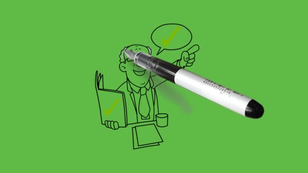 Малювати Старшого Викладача Зеленому Краватці Дайте Лекцію Дорослому Студенту Сидіти — стокове відео