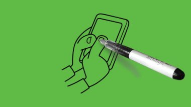 Soyut yeşil ekran arkaplanı üzerinde siyah çizgili arama yapmak için insan elini hareketli tut  