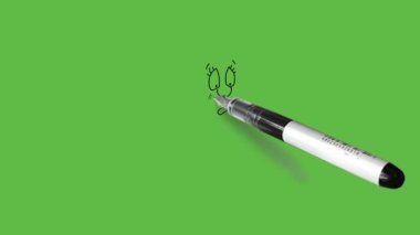 Kollarını ve ellerini açık tut ve soyut yeşil ekran arka planında siyah çizgili bir tarafı gör.   