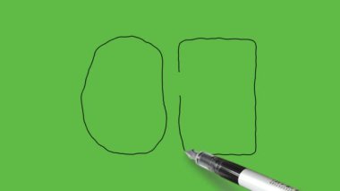 Genç adam kaya ve sert yer arasında sıkıştı ve elleri ile geri itti soyut yeşil ekran arka planda siyah çizgiler ile   