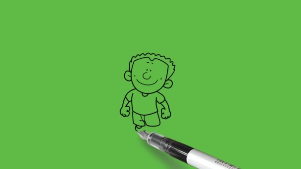 Kreslit Stojící Malý Chlapec Šedými Vlasy Nosit Bílou Přezdívku Myslet — Stock video