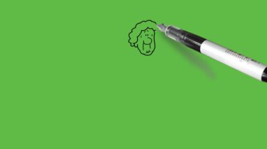 Genç hasta insanları hastahane yatağına yatır ve iyi bir sağlık için soyut yeşil ekran arka planında siyah çizgilerle bekle.     