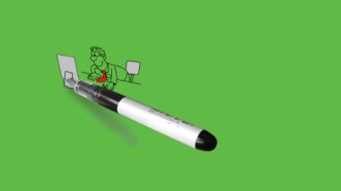 dört kişilik bir grup çiz erkek ve kadın ayrı ayrı bilgisayarlarda çalışıyorlar sandalye üzerinde farklı duruş ve soyut yeşil ekran arka plan üzerinde siyah çizgiler    