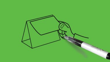 Gelecek ayın insan eli sayfasının soyut yeşil ekran arkaplanı üzerinde siyah çizgili olduğu tablo takvimini çiz