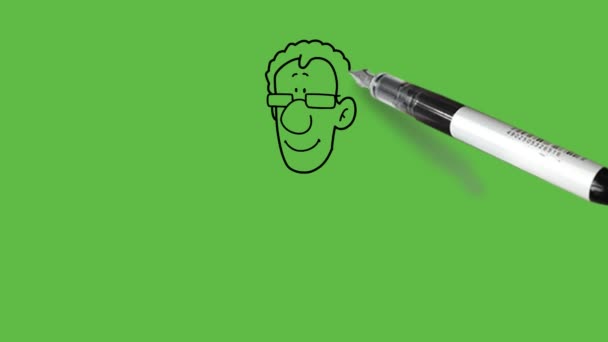 Desenhar Jovem Usar Óculos Verdes Ler Notebook Segurar Sua Mão — Vídeo de Stock