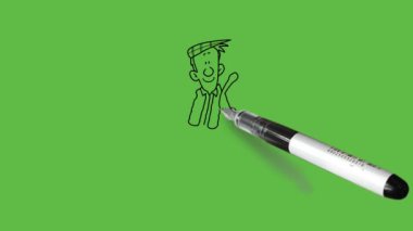 At desteğiyle ayakta duran genç adam sol dirseğini atın üstünde tut ve soyut yeşil perde arka planında siyah çizgili pantolonun sağ cebinde tut.     