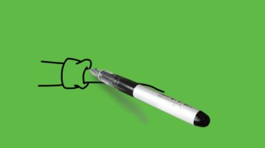 Tişört manşet parasıyla insan eli ve kolu kapağı çiz. Başparmaklar havada olsun. Soyut yeşil ekran arka planında siyah çizgili imza gibi.     