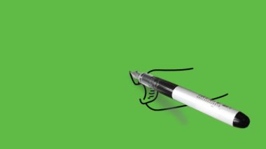 Soyut yeşil ekran arkaplan üzerinde siyah çizgili gömlek manşet tutucu kalemle insan eli ve kol kapağının yakın görüntüsünü çiz      