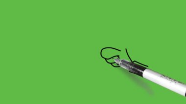 İnsan eli ve kol kapağını gömlek manşet, kalem izi işareti ile soyut yeşil ekran arkaplan üzerinde siyah çizgili kağıt üzerine çiz      