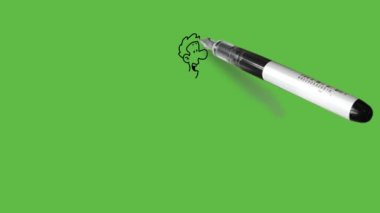 Yukarı doğru uzanan kollarıyla havada zıplayan genç bir adamı, soyut yeşil ekran arka planında siyah çizgili bir heyecanla çiz.     