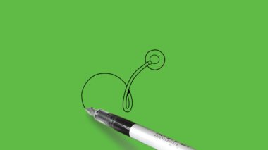 Doktor tıbbi enstrüman steteskobu çiz. Kırmızının kalp atışlarını ölçen. Soyut yeşil ekran arka planında siyah çizgili.     