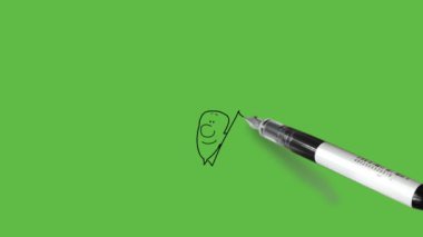 Kollarını yana açmış genç bir adam çiz. Elinde yapboz parçasıyla soyut yeşil ekran arka planında siyah çizgiler olsun.      