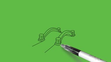 Açık alanda gösterilen güneşin doğuş sahnesinin resmini çiz. Yol köprünün üzerinde soyut yeşil ekran arka planında siyah çizgiler ile kesişir.     