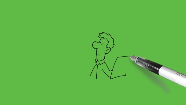 Kreslit Mladý Muž Sedět Židli Držet Papír Dlouhé Velké Délce — Stock video
