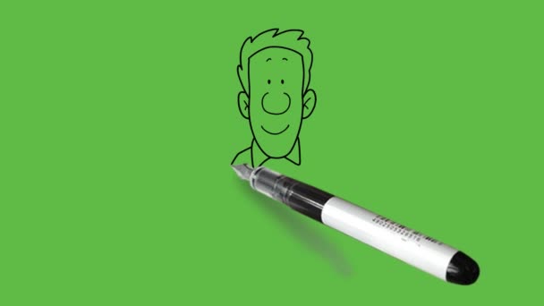 Dibujar Cara Sonrisa Cercana Pie Joven Hombre Mantener Mano Derecha — Vídeos de Stock