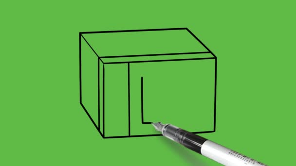 Dibuje Caja Cuboide Tridimensional Como Microondas Olla Calefacción Utensilio Cocina — Vídeos de Stock