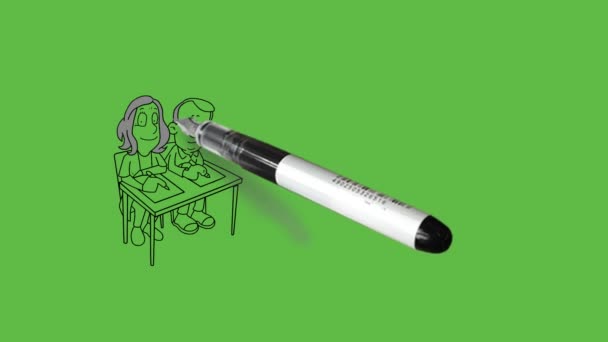 Disegnare Tre Coppie Studenti Seduti Sulla Sedia Giocare Quiz Gioco — Video Stock
