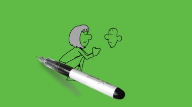 İki genç kız arasındaki üç tekerlekli bisikletin kavga sahnesini çekin. Biri gerçeği fark eder ve siyah çizgilerle soyut yeşil ekran arka planında oturup ağlar.   