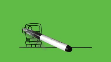 trafik kontrollerini çiz genç adam kamarada otur soyut yeşil ekran arkaplan üzerinde siyah çizgili araçların ulaşım hizmeti için bariyer aç ve indir   