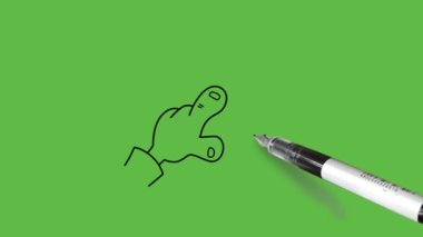 Elinin yakınına insan eli cep telefonu çizer. Kırmızı ve siyah büyük harflerle, soyut yeşil ekran arkaplan üzerinde siyah çizgili özgür özgür yazılar yazardı.   