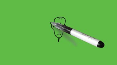 Ayakta duran genç adam her iki avuç içini de soyut yeşil ekran arkaplanındaki siyah çizgilerle göster    