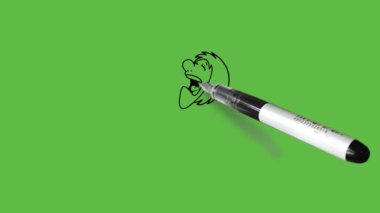 Genç kızı dizlerinin üzerine çök, kollarını aç, ağzını aç ve soyut yeşil ekran arka planında siyah çizgilerle diğer tarafa bak.     