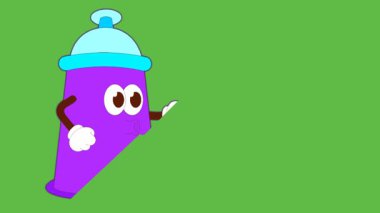 Yeşil arka planda neşeyle dans eden mor çizgi film konteynırlarını çiz