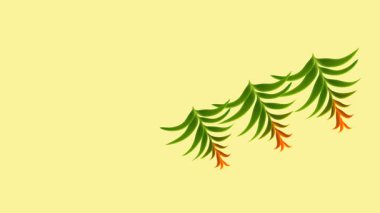 Birkaç renkli yeşil yaprak ve sarı ekran arka planda uçan kuşa katılarak bir dizi kahverengi çiçek dekoru çiz