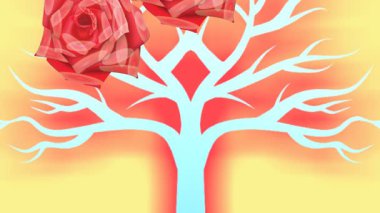 draw set of red rose flower on stylish surface on yellow screen background